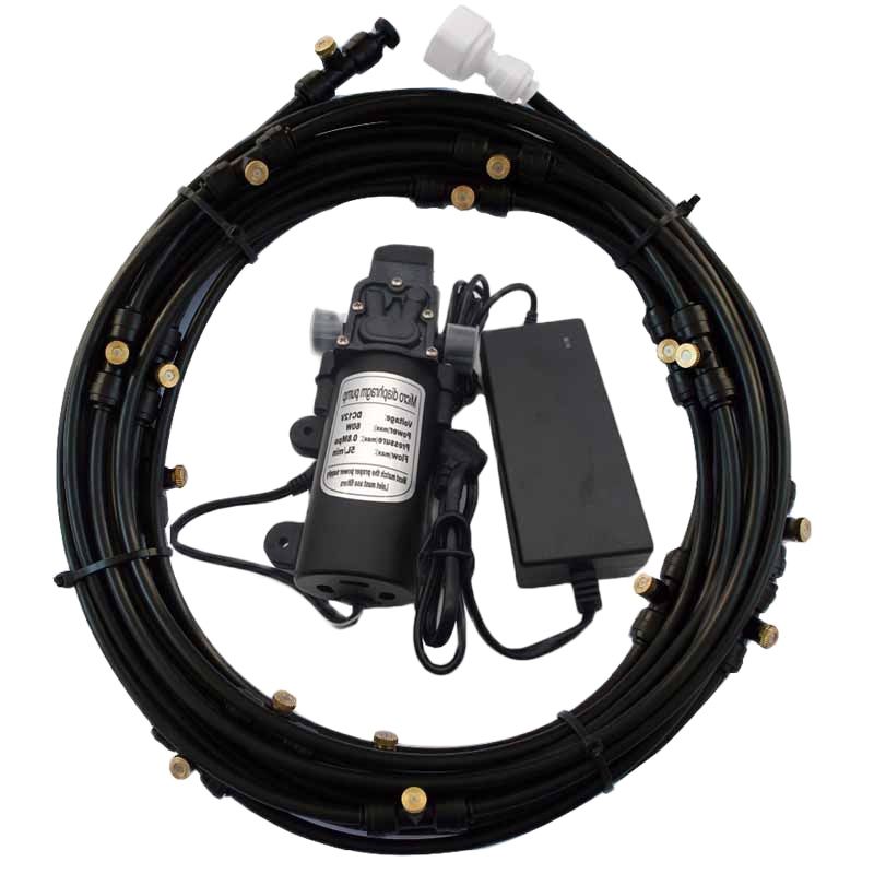 12M  Misting Kit With Pump  For Patio Garden Backyard with 16pcs 0.016"Nozzles+12V Diaphragm Pump