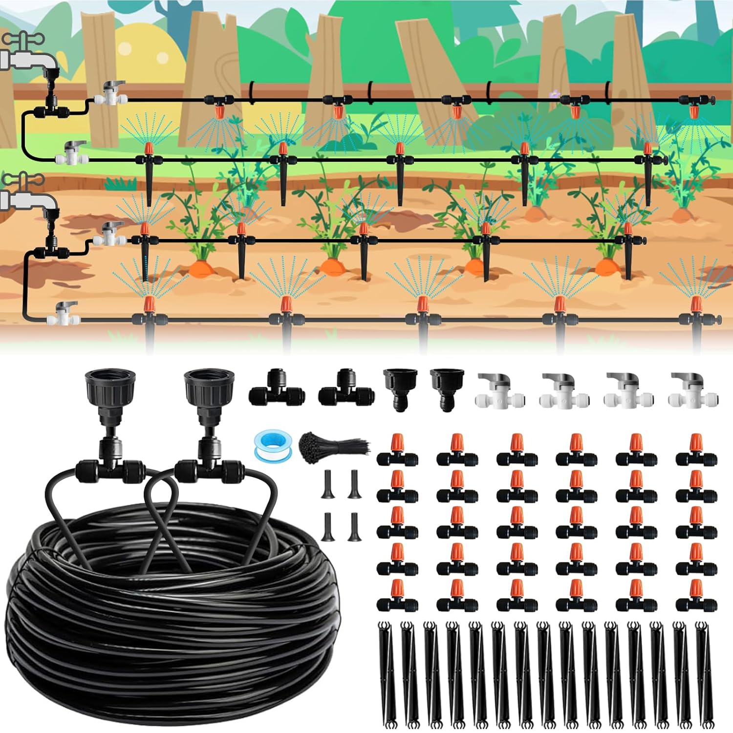 drip system for hanging plants Mist Drip Irrigation System for Garden Watering, 1/2" & 1/4" Quick-Connect Micro Misting kit for Greenhouse, Plant, Lawn, Raised Bed, Vegetable,
