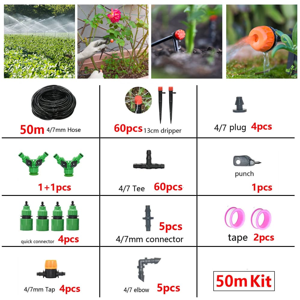 DIY Drip Irrigation System Watering Kit for Raised Garden Bed, Yard, Lawn, Greenhouse
