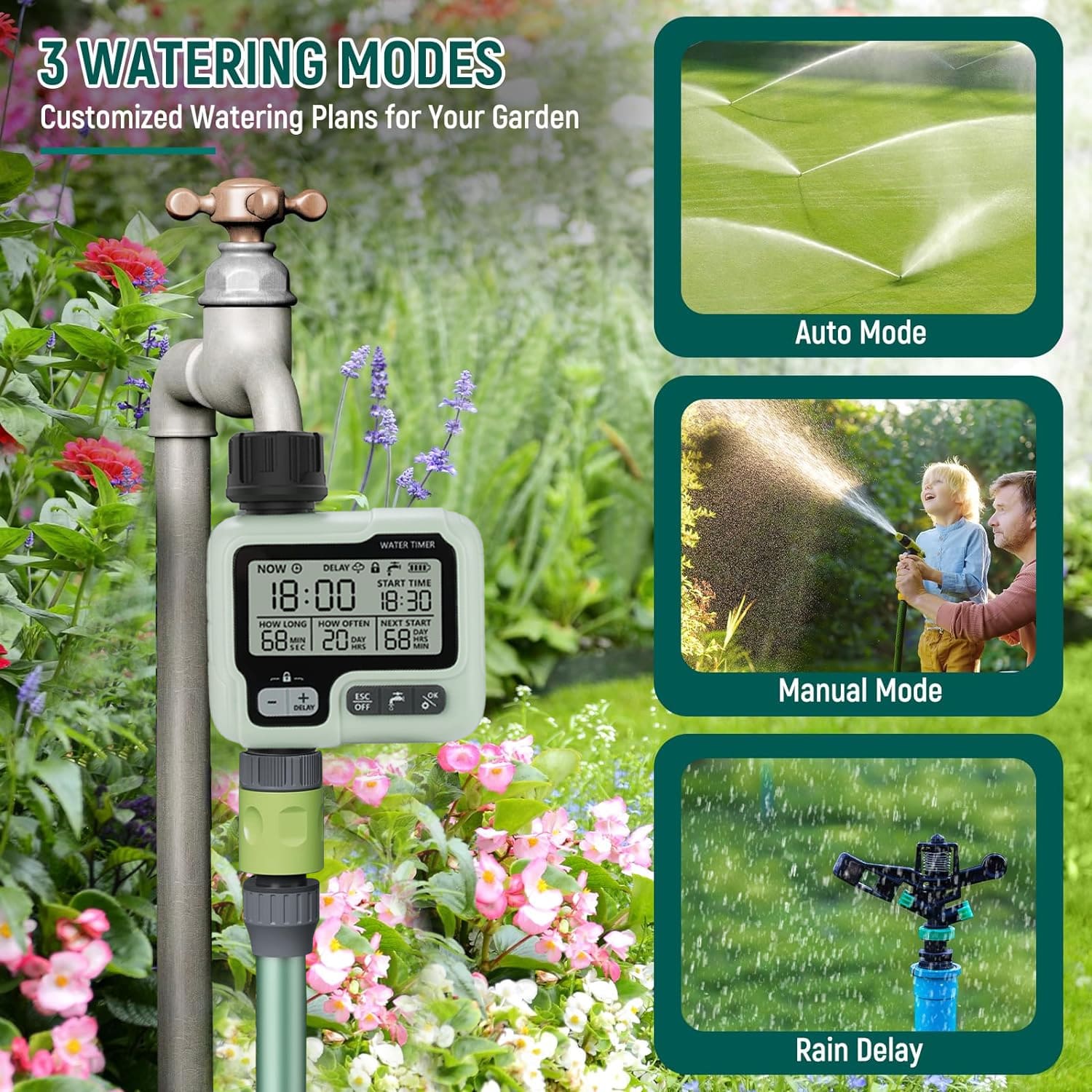 1/4 in. 50Ft (Black/White) Low Pressure Patio Misting System/with 15 Nozzles +with Hose Timer