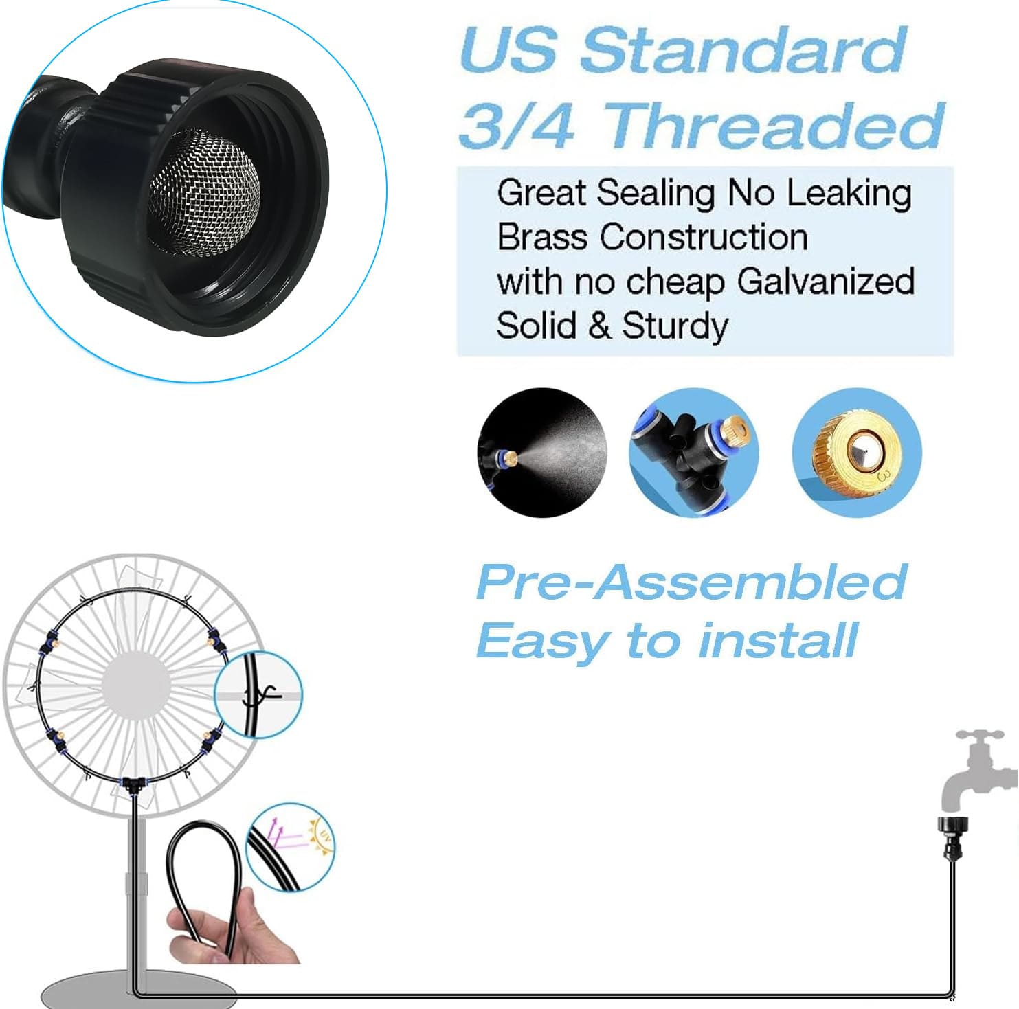 Outdoor misting fan kit