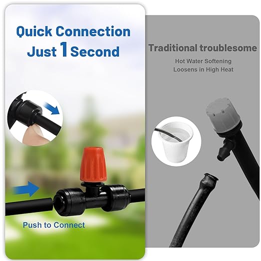 Mist Drip Irrigation System for Garden Watering, 1/2" & 1/4" Quick-Connect Micro Misting kit for Greenhouse, Plant, Lawn, Raised Bed, Vegetable, Flower. Hanging or Inground Misters Sprinkler