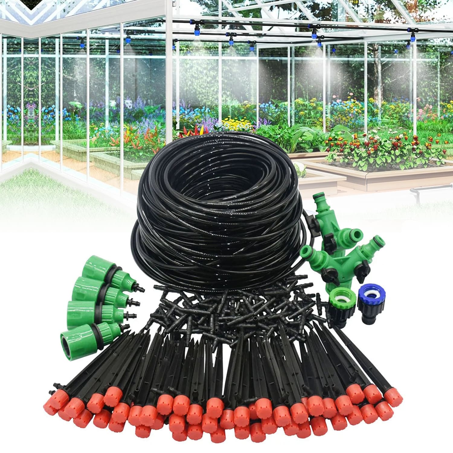 Automatic Drip Irrigation System Kit - 8 Emitters, For Indoor Plants & Greenhouses