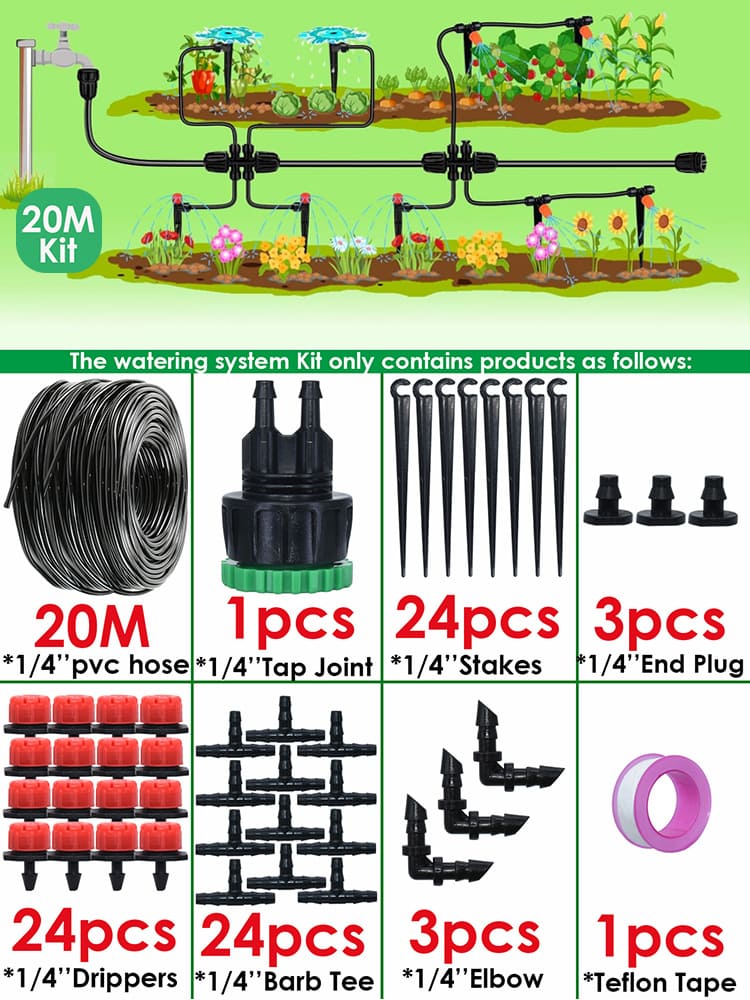 Drip Irrigation System Kit, Automatic Garden Watering Misting System for Greenhouse, Yard, Lawn, Plant