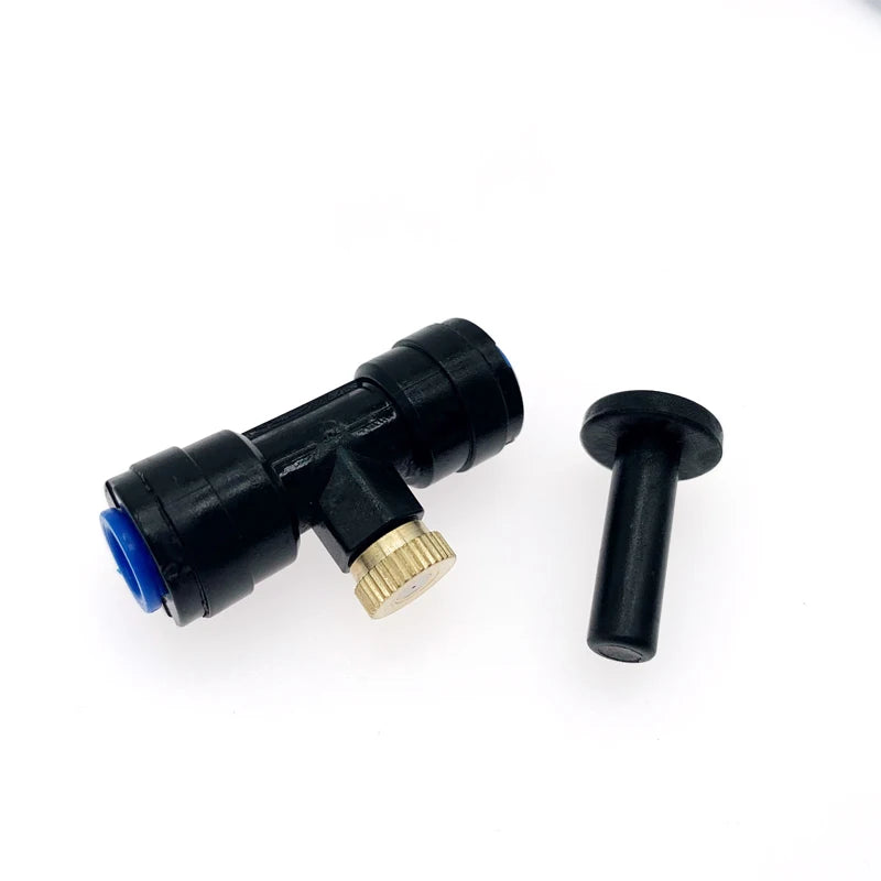 1/4 Inch Slip Lock Tees (Quick Connect) for Outdoor Patio Misting System with 10/24 threaded Misting Nozzles and with Plugs (0.1-0.6mm)