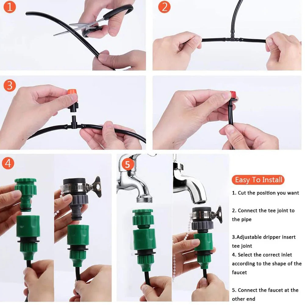 Outdoor Drip Irrigation Kit Automatic Spray Plant Watering System with Adjustable Drippers10 Nozzle+10 Misting Nozzles