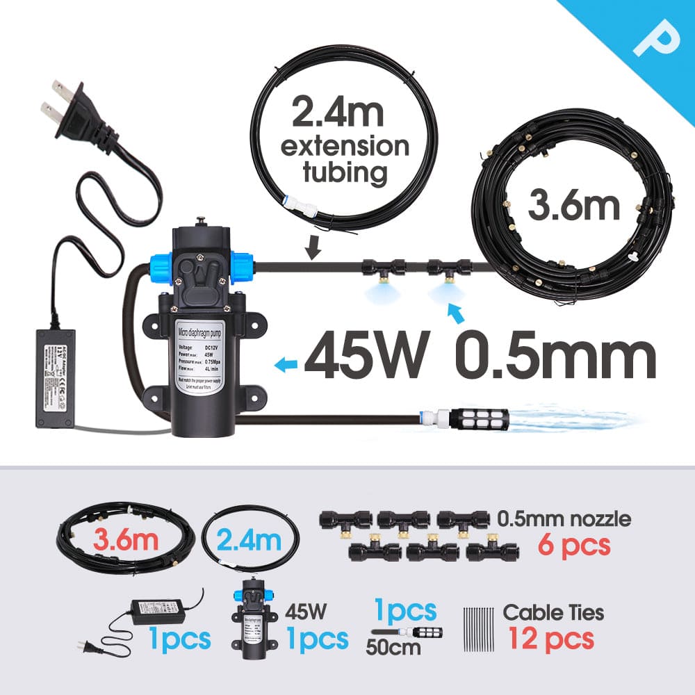 Mid Pressure Misting System Kit (Nozzle Orifice0.5MM), flow rate 4 L/min 165 psi/0.8Mpa