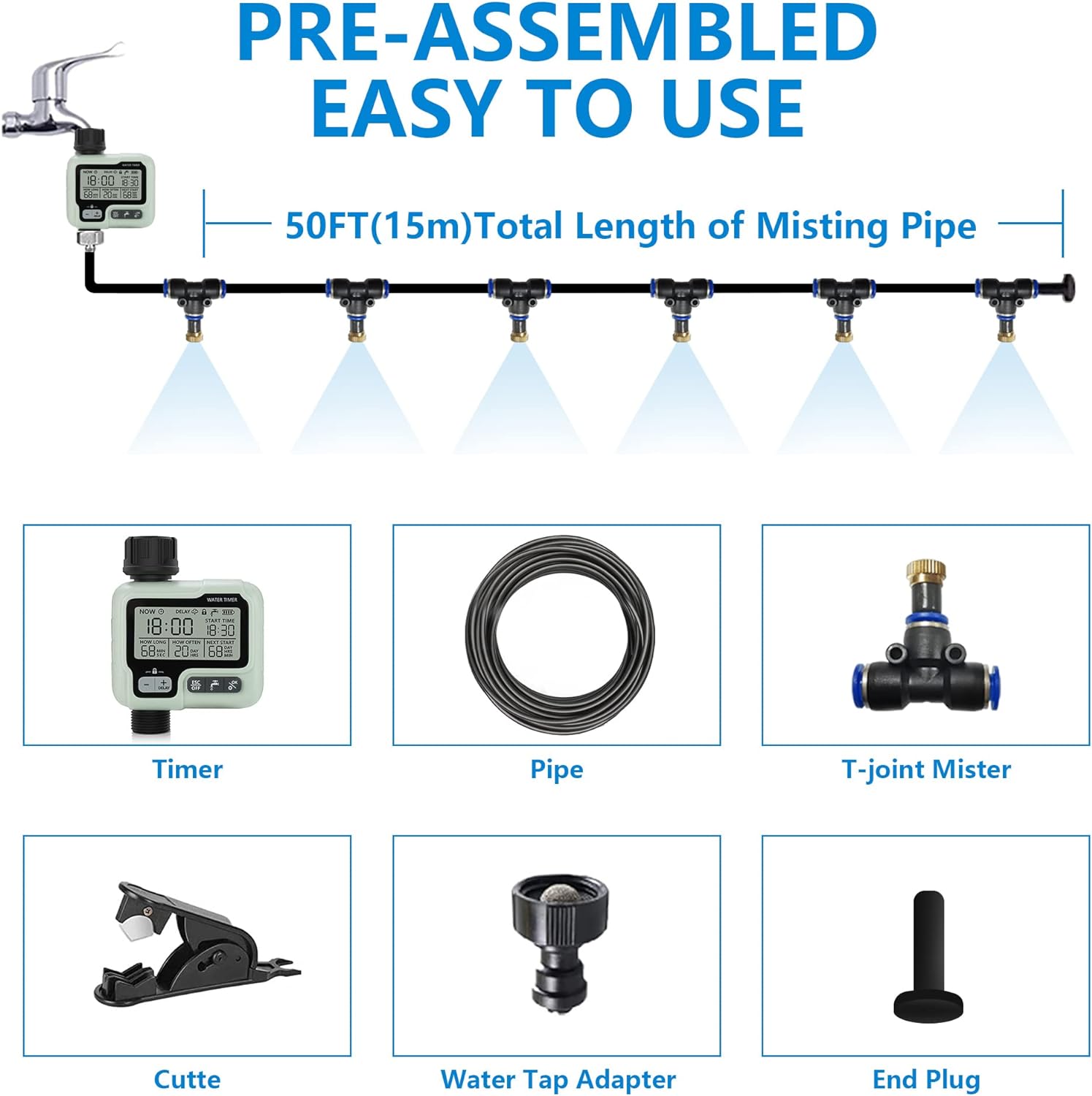 1/4 in. 50Ft (Black/White) Low Pressure Patio Misting System