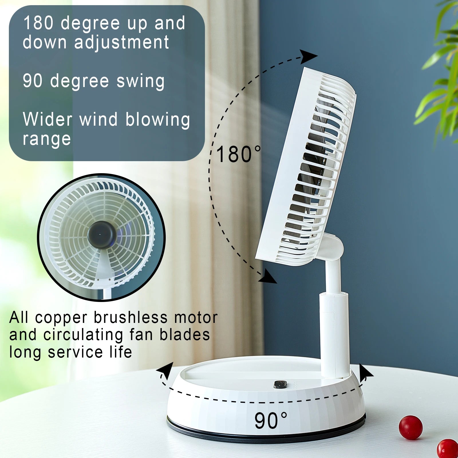 Outdoor Mist Fans for Outside Patios  Retractable Fan 7-inch USB Charging Folding  +Remote Control