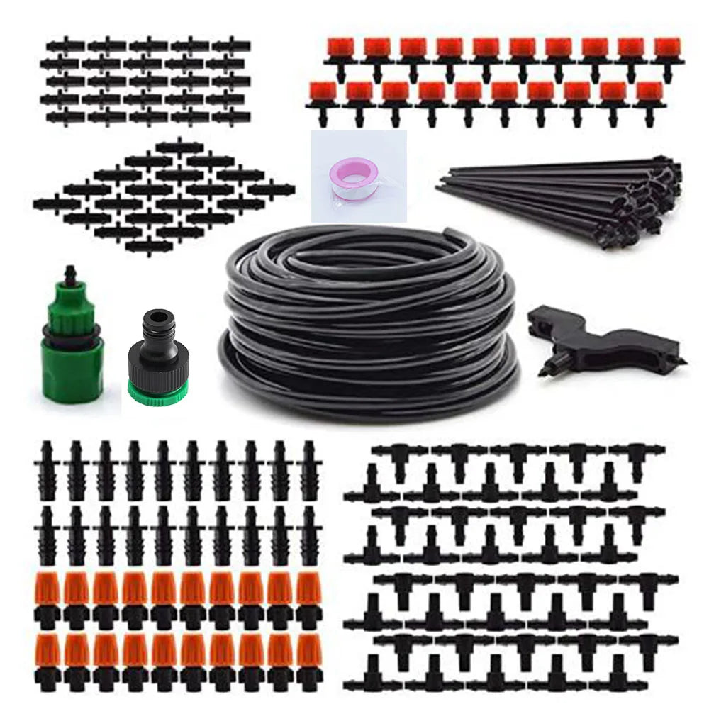 Outdoor Drip Irrigation Kit Automatic Spray Plant Watering System with Adjustable Drippers10 Nozzle+10 Misting Nozzles