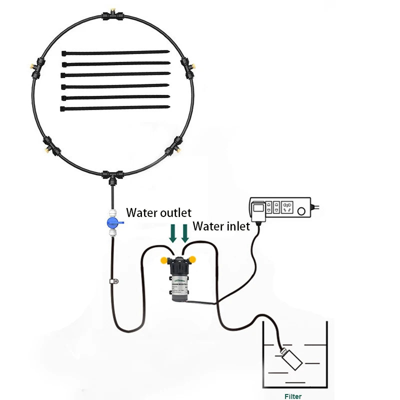 Outdoor Misting Fan 5pcs Brass misting nozzle+Quiet 24V Pump