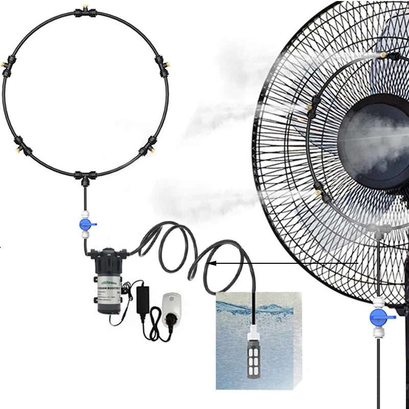 Outdoor Misting Fan 5pcs Brass misting nozzle+Quiet 24V Pump
