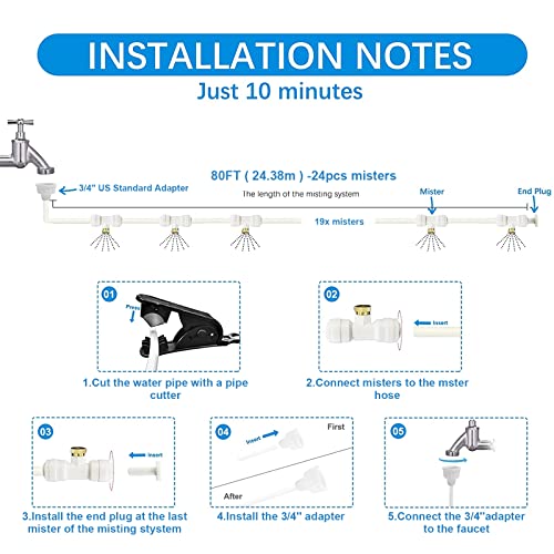 Misting System for Patio 80Ft (24M),