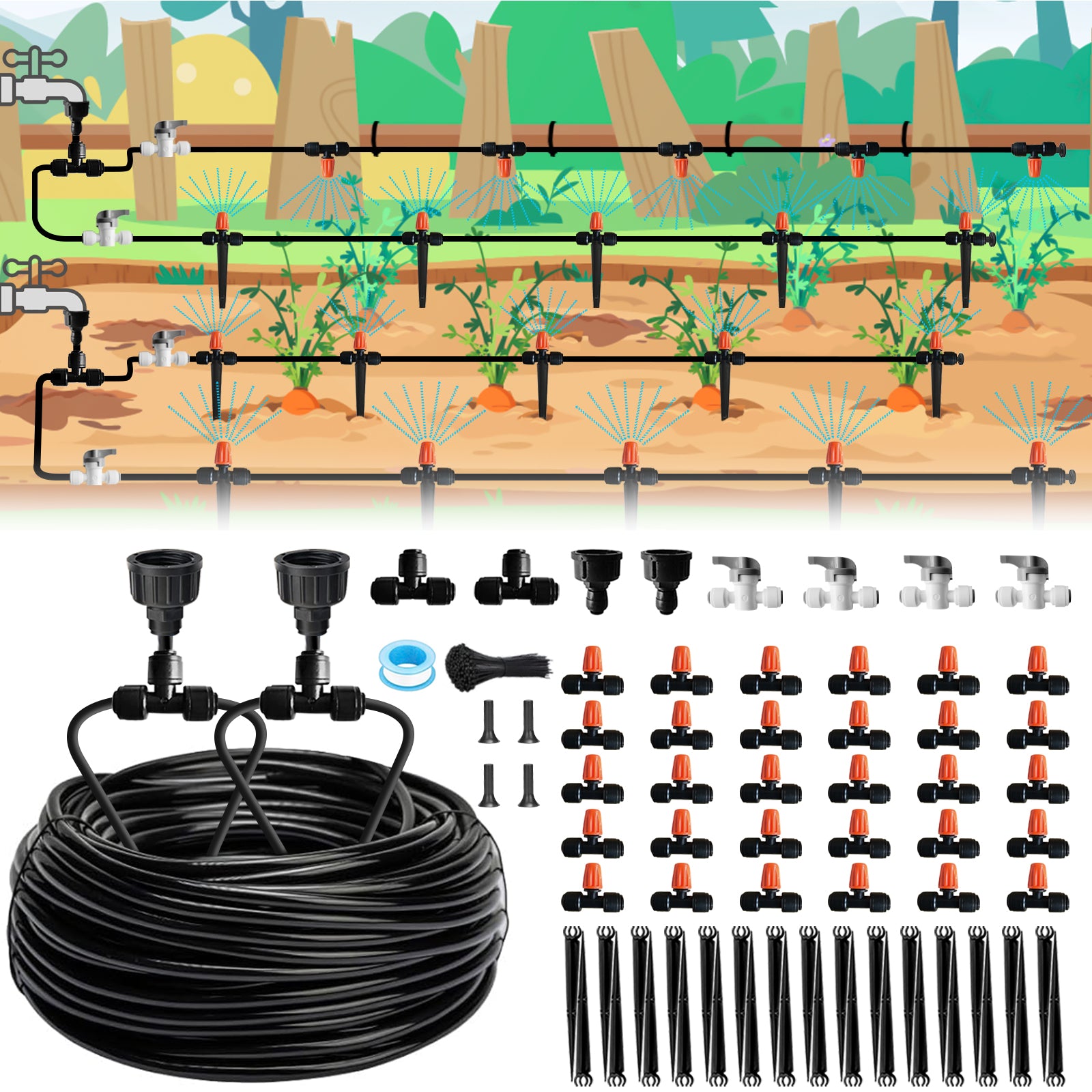 120FT Drip Irrigation Kit for Garden, Quick-Connect Raised Bed Watering System with 1/2" & 1/4", Plant Accessories, Drip Line Kit for Greenhouse, Raised Bed, DIY Micro Sprinklers Set for Yard Outside