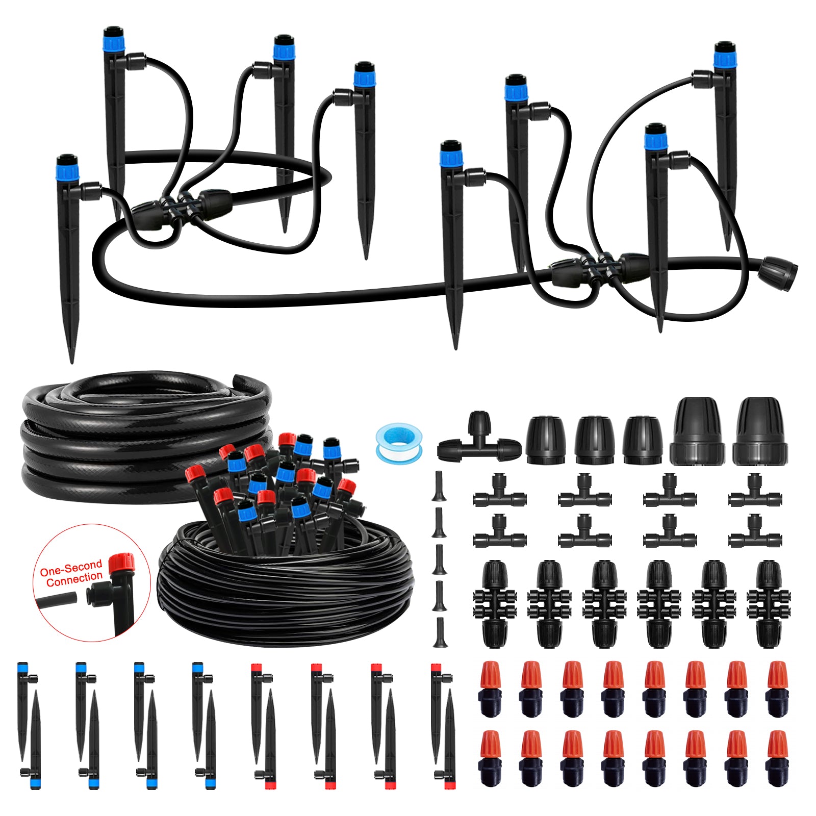 230FT Watering System for Outdoor Plants, Quick-Connect Garden Drip Irrigation Kits with 1/2" & 1/4",Hose Irrigation Equipment, Adjustable Nozzles & Sprinklers for Yard, Greenhouse,Raised Bed,Lawn