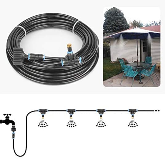 Misting System for Outside Patio, 65FT Misters Hose + Hose Splitter 2 Way Heavy Duty