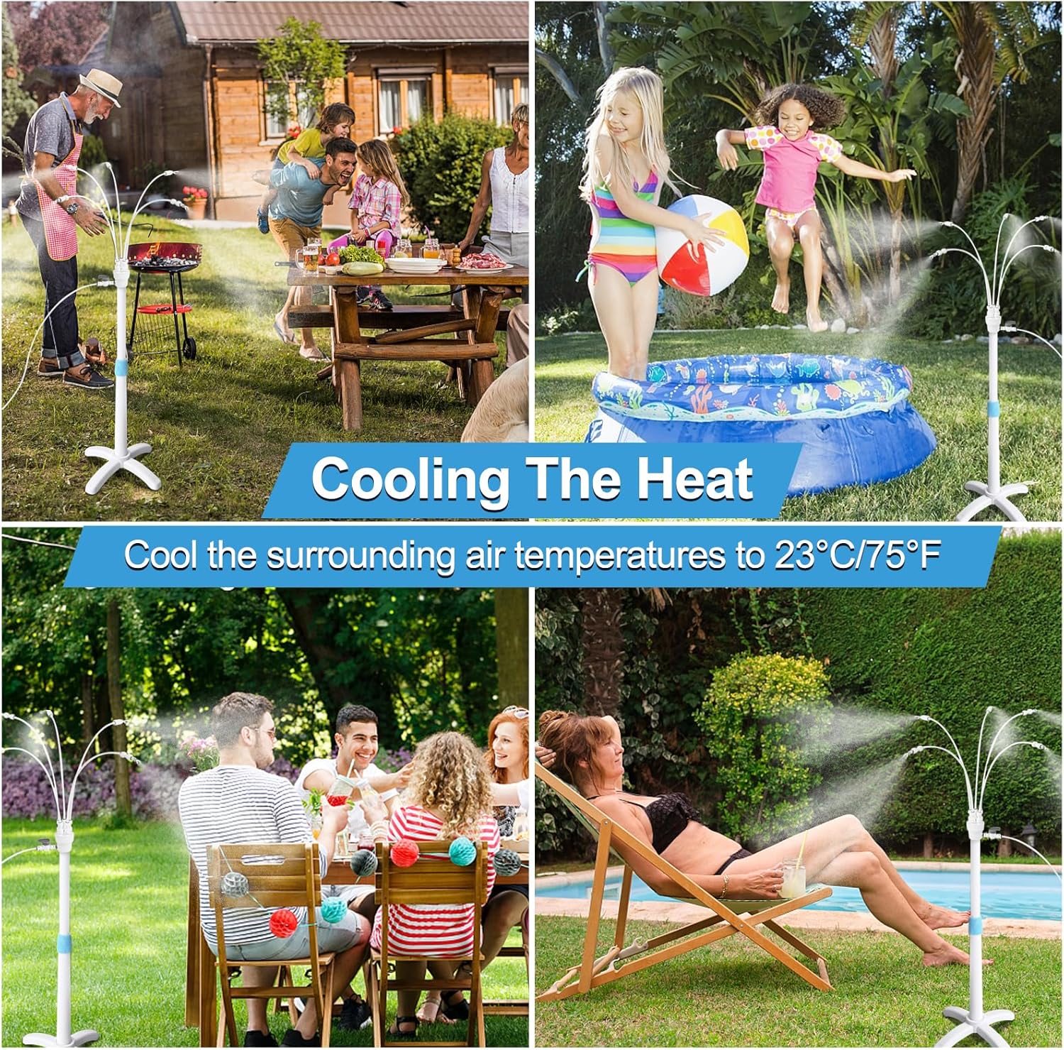 Misters for Outside Patio, Standing Misting Cooling System, Portable Outdoor Water Mist Hose Kit, Adjustable 45.7in Height & 5 Spray Nozzles for Backyard Garden Pool Tanning BBQ Cool Kids Pet Playing