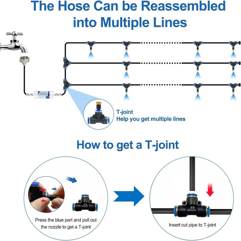 Pre-assembled Outdoor Misting Cooling System With Filter,30FT+9 Nozzles