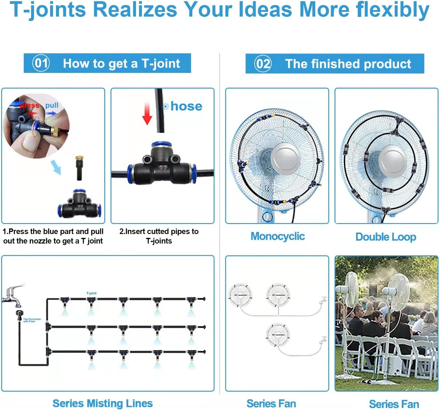 Misting System for Outside Patio, 65FT Misters Hose + Hose Splitter 2 Way Heavy Duty