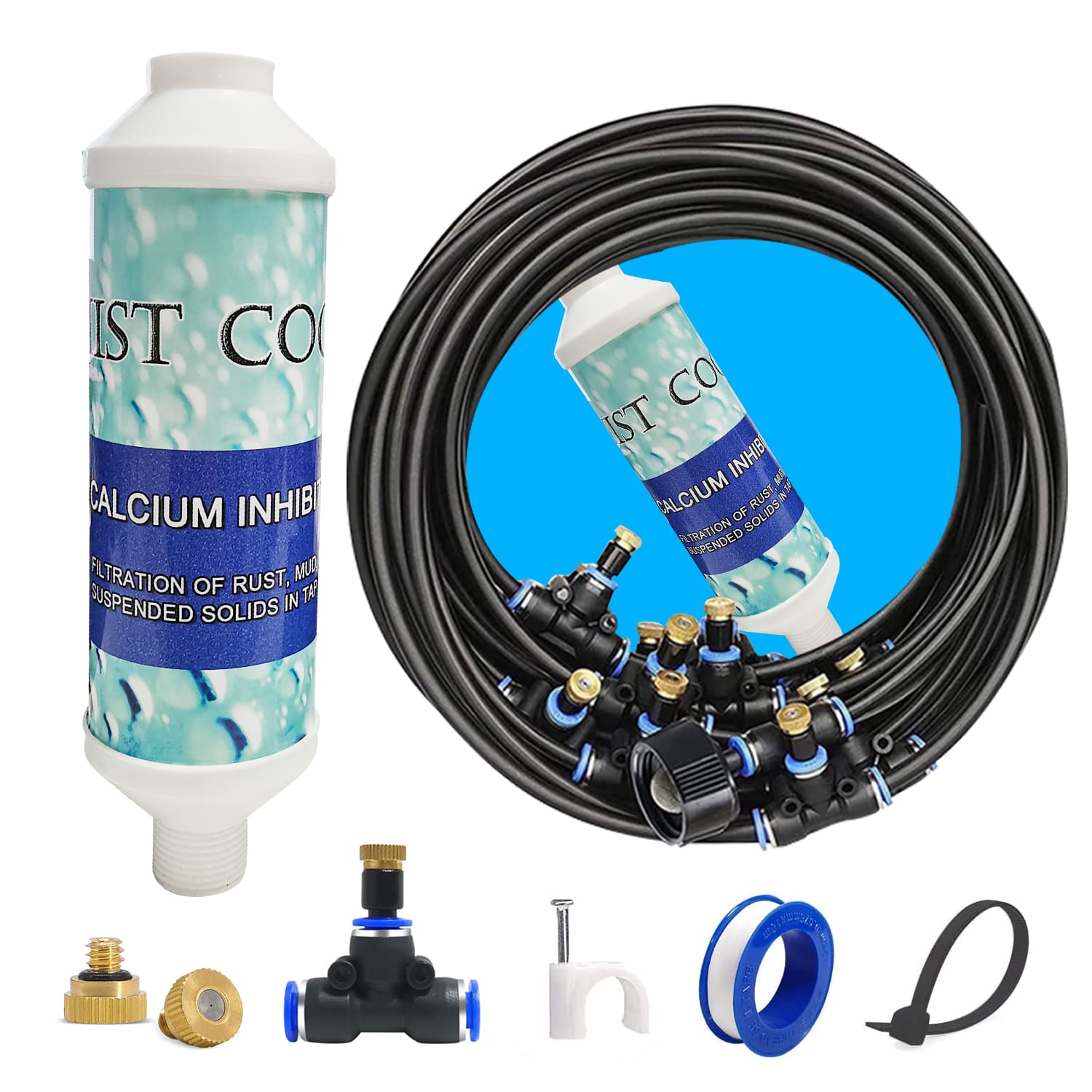 POCKRT PANDA With Timer& Filter Misting Cooling System, 65FT (20M) Misting Line + 20Brass Mist Nozzles