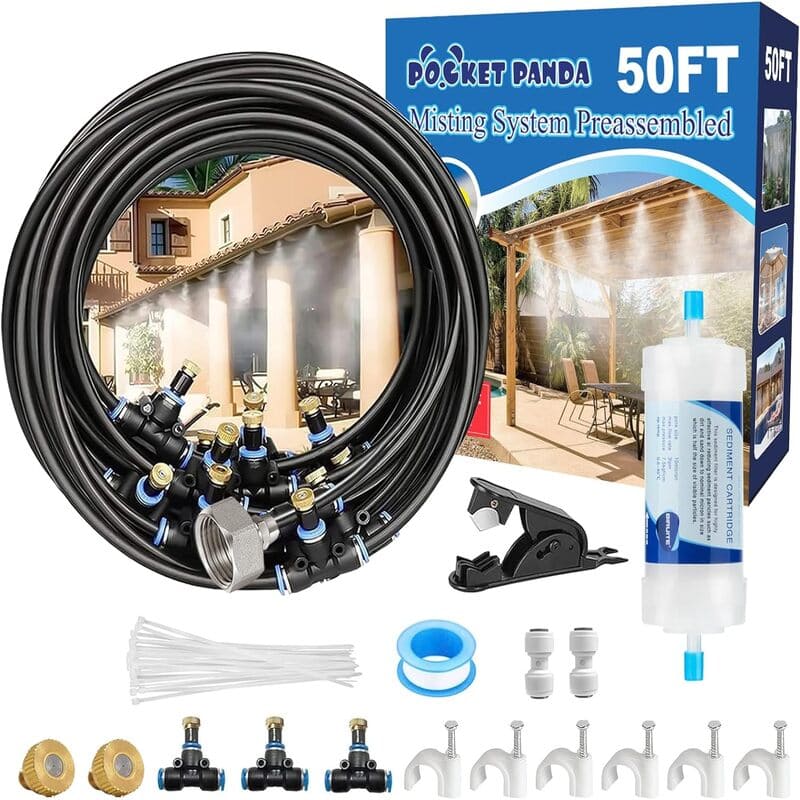 Pre-assembled  50FT|15M,Outdoor Misting Cooling System With Filter for Patio, BBQ Party