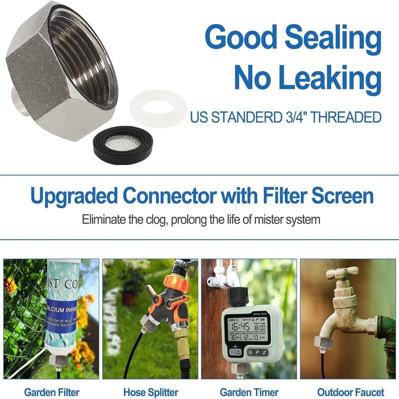 Pre-assembled  50FT|15M,Outdoor Misting Cooling System With Filter for Patio, BBQ Party