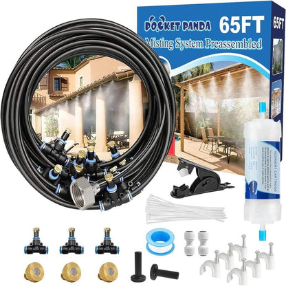 Pre-assembled Outdoor Misting Cooling System With Filter,65FT+20 Nozzles