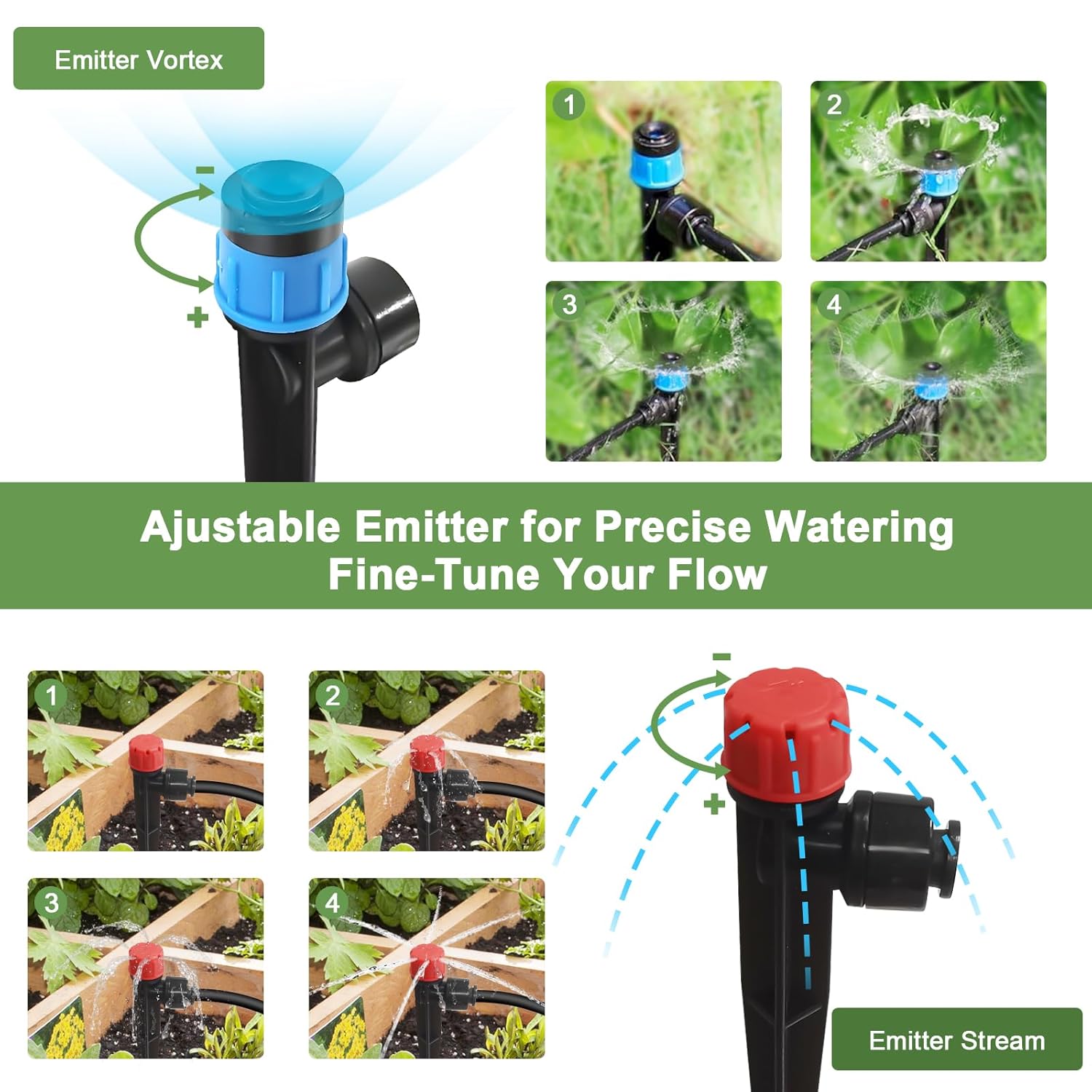 Drip Irrigation Kit for Garden, Raised Bed Watering System with 1/2" & 1/4", Quick-Connect Plant Accessories, Drip Line Kit for Greenhouse, DIY Micro Sprinklers Set for Yard Outside, Raised Bed