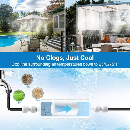 Pre-assembled Outdoor Misting Cooling System With Filter,80FT+24 Nozzles