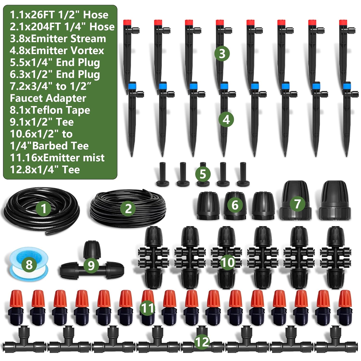 Drip Irrigation Kit for Garden, Raised Bed Watering System with 1/2" & 1/4", Quick-Connect Plant Accessories, Drip Line Kit for Greenhouse, DIY Micro Sprinklers Set for Yard Outside, Raised Bed