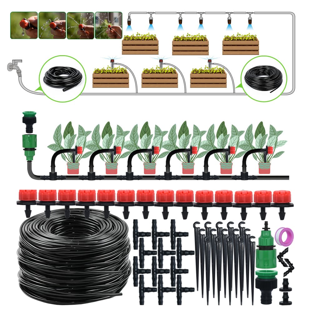 Drip Irrigation System Kit, Automatic Garden Watering Misting System for Greenhouse, Yard, Lawn, Plant