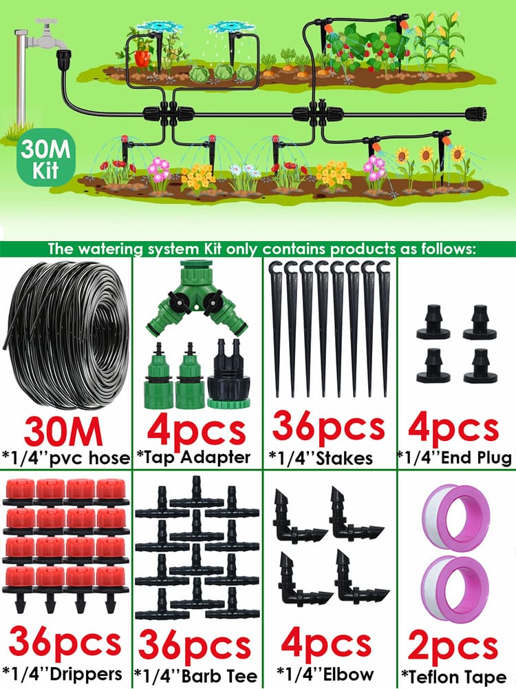 Drip Irrigation System Kit, Automatic Garden Watering Misting System for Greenhouse, Yard, Lawn, Plant