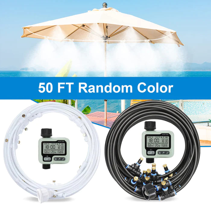 Outdoor Water Misting Cooling System,50FT|15M +10 Pcs Mister Nozzles+Tees for 1/4'' Hose