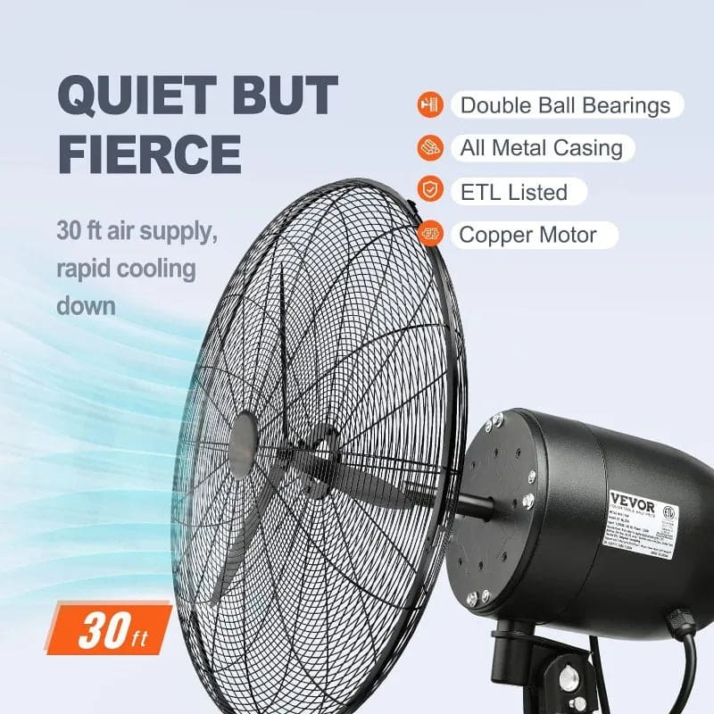 24 Inch 3-Speed 7000 CFM Black Waterproof Wall Mount Oscillating Fan