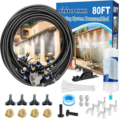 Pre-assembled Outdoor Misting Cooling System With Filter,80FT+24 Nozzles