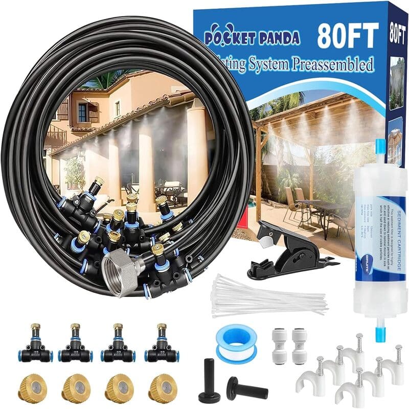 Pre-assembled Outdoor Misting Cooling System With Filter,80FT+24 Nozzles