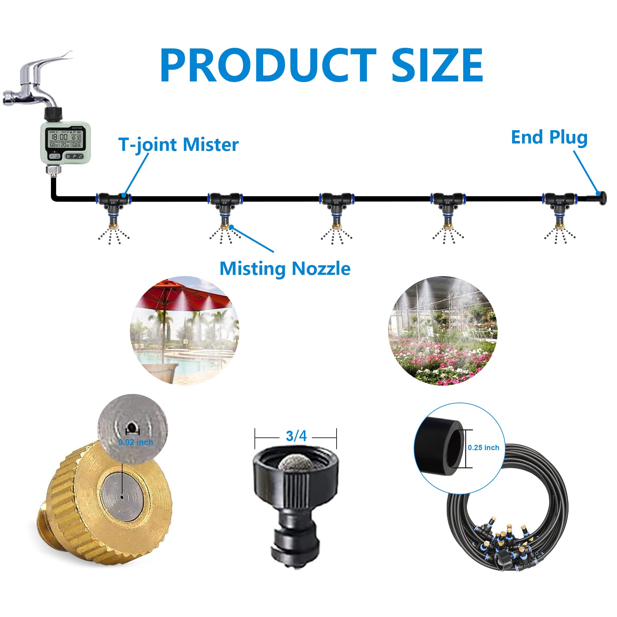 Misting Cooling System 65Ft + Water Timer