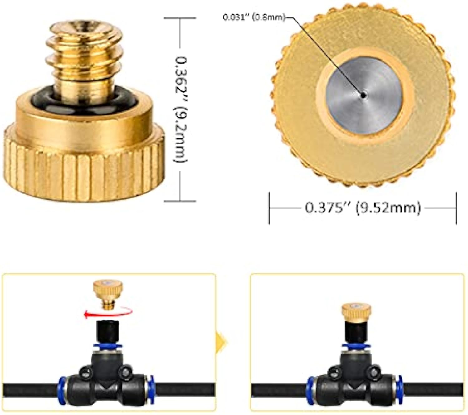 Garden Hose Nozzles for Misting System 8 pcs (0.8 mm) 10/24 UNC